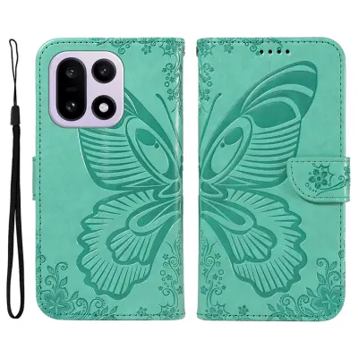 OnePlus 15 Plånboksfodral Butterfly Pattern Konstläder (Grön)