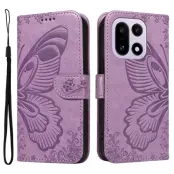 OnePlus 15 Plånboksfodral Butterfly Pattern Konstläder (Ljuslila)