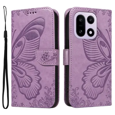 OnePlus 15 Plånboksfodral Butterfly Pattern Konstläder (Ljuslila)