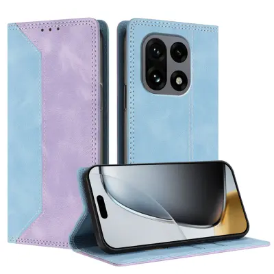 OnePlus 15 Konstläder Plånboksfodral Färg Splicing RFID-Skydd (Blå/Lila)