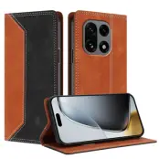 OnePlus 15 Konstläder Plånboksfodral Färg Splicing RFID-Skydd (Brun/Svart)