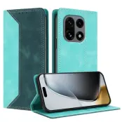 OnePlus 15 Konstläder Plånboksfodral Färg Splicing RFID-Skydd (Grön/Mörkgrön)