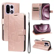 OnePlus 15 Plånboksfodral Floral Butterfly Imprinted (Roséguld)