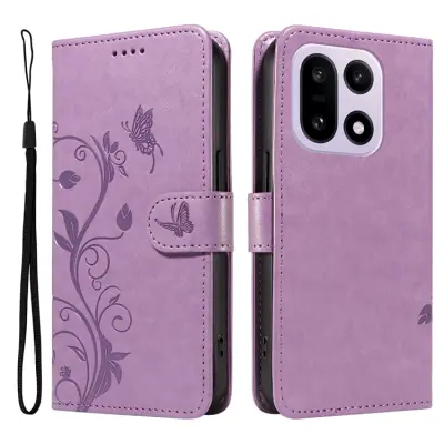 OnePlus 15 Plånboksfodral Flower Pattern Konstläder (Ljuslila)