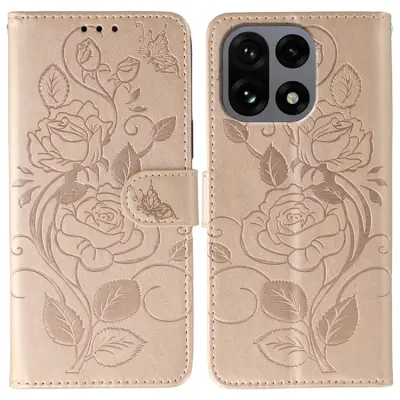 OnePlus 15 Konstläder Plånboksfodral Imprinted Rosa Butterfly (Roséguld)