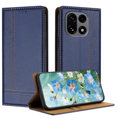 OnePlus 15 Plånboksfodral L-Shaped Grid Pattern Läder (Blå)