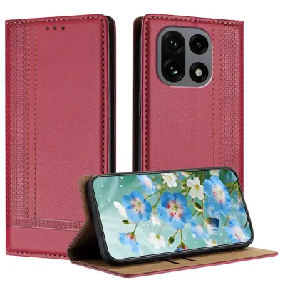 OnePlus 15 Plånboksfodral L-Shaped Grid Pattern Läder (Röd)