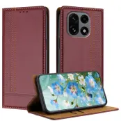 OnePlus 15 Plånboksfodral L-Shaped Grid Pattern Läder (Vinröd)