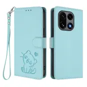 OnePlus 15 Konstläder Plånboksfodral Love Cat Pattern Imprint (Mintgrön)