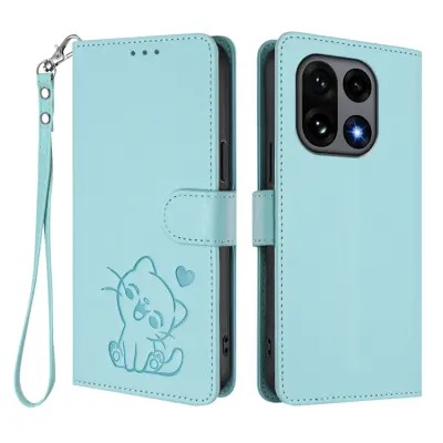 OnePlus 15 Konstläder Plånboksfodral Love Cat Pattern Imprint (Mintgrön)