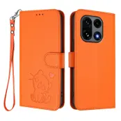 OnePlus 15 Konstläder Plånboksfodral Love Cat Pattern Imprint (Orange)