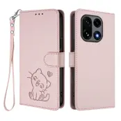 OnePlus 15 Konstläder Plånboksfodral Love Cat Pattern Imprint (Rosa)