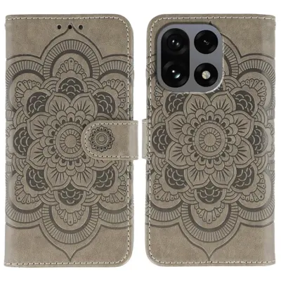 OnePlus 15 Plånboksfodral Mandala Imprinted PU Läder (Grå)