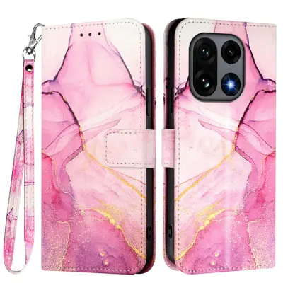 OnePlus 15 Plånboksfodral Marble Pattern Konstläder - Rosa/Lila/Guld