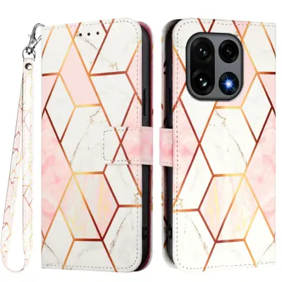 OnePlus 15 Plånboksfodral Marble Pattern Konstläder (Rosa/Vit)