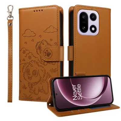 OnePlus 15 Konstläder Plånboksfodral RFID-Skydd Imprinted Dog Pattern