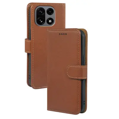 OnePlus 15 Plånboksfodral RFID Blocking Litchi Läder (Brun)