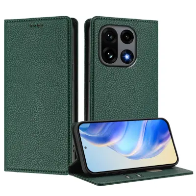 OnePlus 15 Plånboksfodral RFID-Skydd Litchi Konstläder (Mörkgrön)