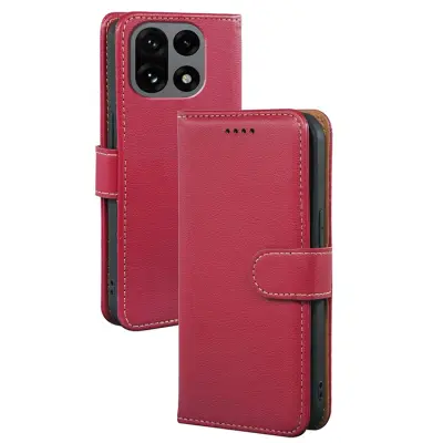 OnePlus 15 Plånboksfodral RFID Blocking Litchi Läder (Röd)