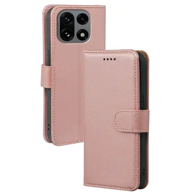 OnePlus 15 Plånboksfodral RFID Blocking Litchi Läder (Roséguld)