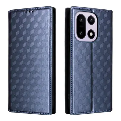 OnePlus 15 Plånboksfodral Rhombus Imprinted PU Läder (Blå)