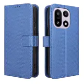 OnePlus 15 Plånboksfodral Strap Diamond Texture Läder (Blå)