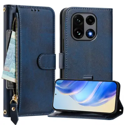 OnePlus 15 Plånboksfodral Zipper Pocket Multiple Konstläder (Blå)