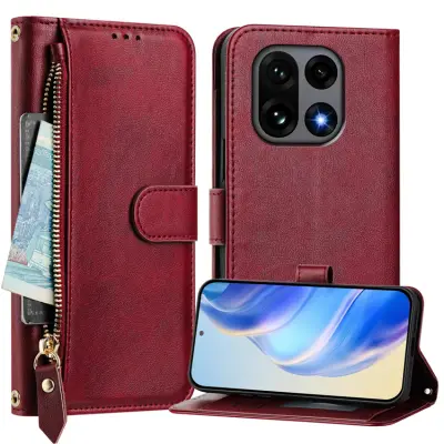 OnePlus 15 Plånboksfodral Zipper Pocket Multiple Konstläder (Röd)