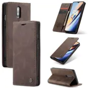 CASEME 013 Auto-absorberande Läder Flip Wallet Fodral OnePlus 7 - Coffee