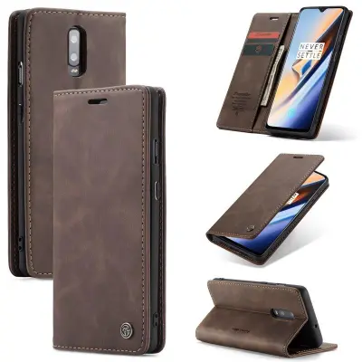 CASEME 013 Auto-absorberande Läder Flip Wallet Fodral OnePlus 7 - Coffee