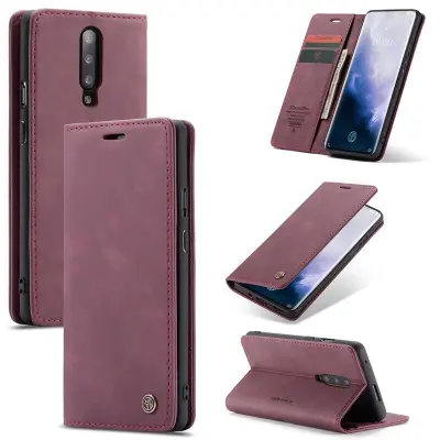 CASEME 013 för OnePlus 7 Pro Fodral PU Läder Vinröd