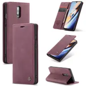CASEME 013 Leather Flip Wallet Case för OnePlus 7 - Vinröd