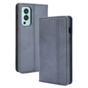 OnePlus Nord 2 5G Plånboksfodral Retro Style Flip Stativ (Blå)