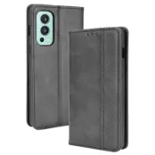 OnePlus Nord 2 5G Plånboksfodral Retro Style Flip Stativ (Svart)