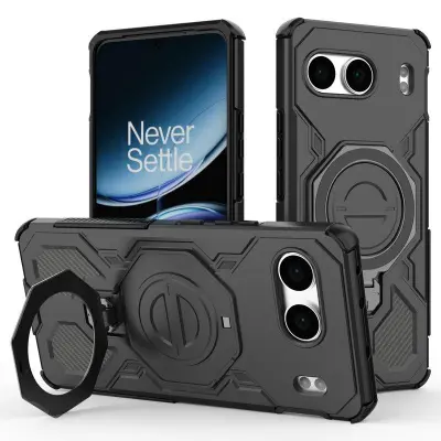 OnePlus Nord 4 Mobilskal Plast Shockproof Med Kickstand - Svart (Svart)