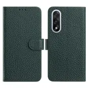 OnePlus Nord 5 Plånboksfodral Litchi Äkta läder - Grön
