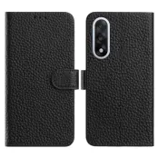 OnePlus Nord 5 Plånboksfodral Litchi Äkta läder - Svart