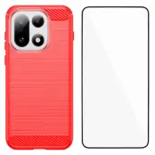 WANLONFENG OnePlus 15 Mobilskal Hole med Härdat Glas (Röd)