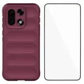 WANLONFENG OnePlus 15 Mobilskal med Härdat Glas (Vinröd)