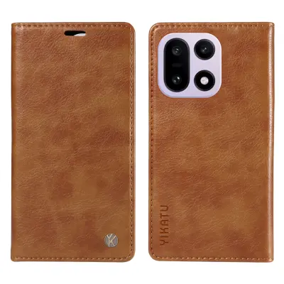 YIKATU OnePlus 15 Plånboksfodral Litchi Closure Konstläder (Brun)