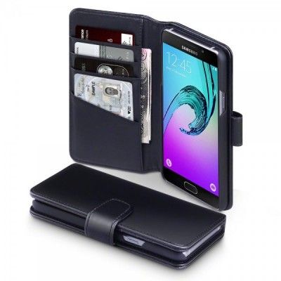 Plånboksfodral av äkta läder till Samsung Galaxy A5 2016 - Svart