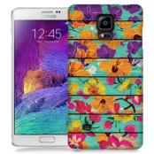 Skal till Samsung Galaxy Note 4 - Blommor - turkost trä