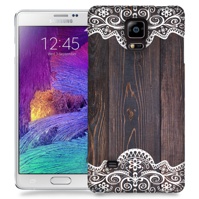 Skal till Samsung Galaxy Note 4 - Mörkt trä med spetsmönster