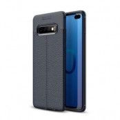 Litchi Skin Skal till Samsung Galaxy S10 Plus - Mörkblå