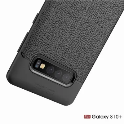 Litchi Skin TPU Skal till Samsung Galaxy S10 Plus - Svart