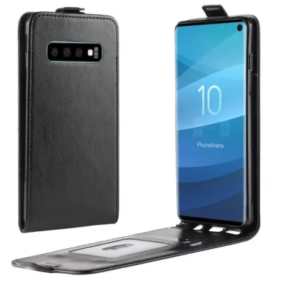 Crazy Horse Vertical Flip Fodral till Samsung Galaxy S10 - Svart