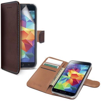 Celly Leather Wallet till Samsung Galaxy S5 - Brun