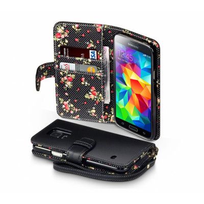 Floral Plånboksfodral till Samsung Galaxy S5 - Svart