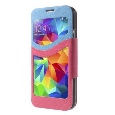 Glittery Double Window View Mobilfodral till Samsung Galaxy S5 - Blå/Rosa