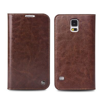 Qialino Äkta Läder Plånboksfodral till Samsung Galaxy S5 - Brun